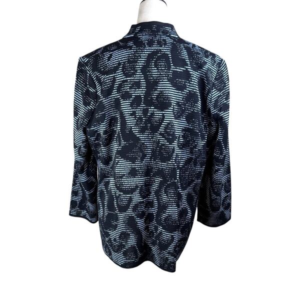 Misook Black & Blue Textured Rib Knit Animal Print Ottoman Cardigan Jacket - Picture 5 of 13